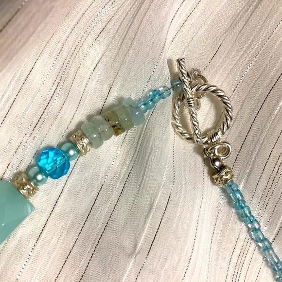 Hand crafted Aqua Blue Mixed Media Beaded Necklace - Picture 4 of 4